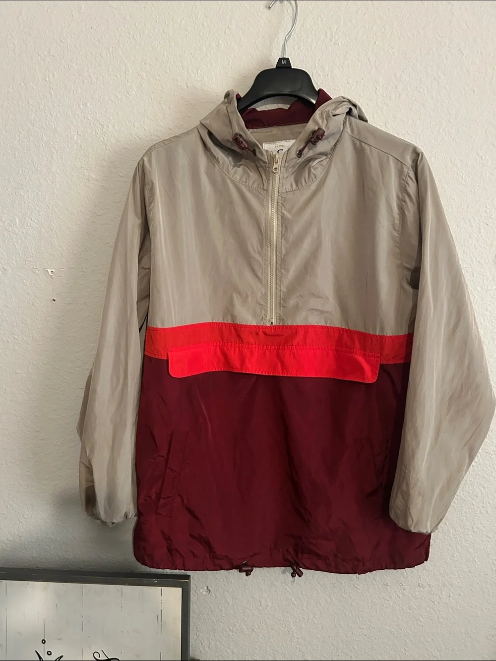 C.C. Cold Culture Men's Lightweight Anorak Jacket - Beige, Maroon & Red